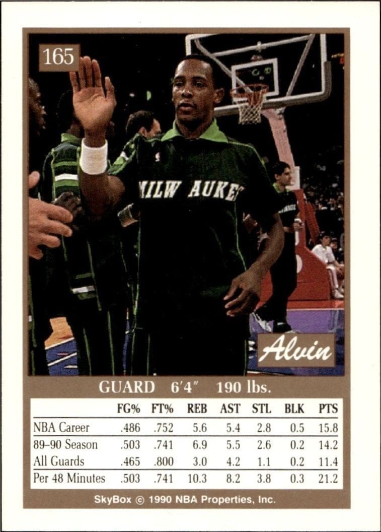 1990-91 Skybox Alvin Robertson #165 basketball trading card back