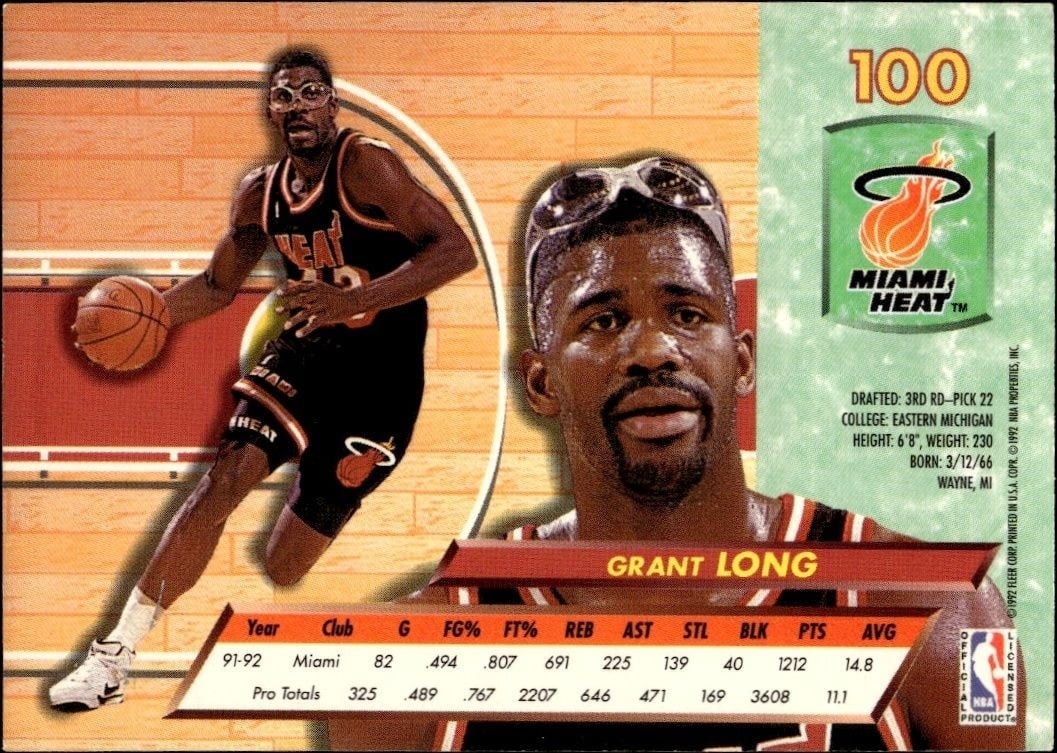 1992-93 Fleer Ultra Grant Long #100 basketball trading card back