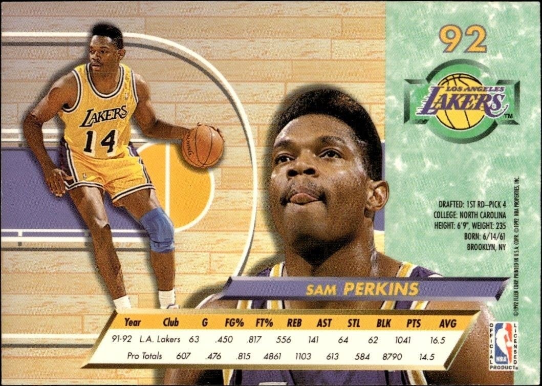 1992-93 Fleer Ultra Ultra Sam Perkins #92 basketball trading card back