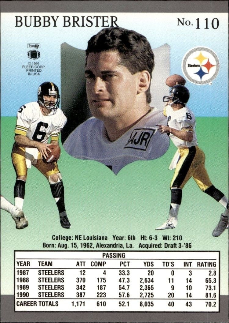1991 Fleer Ultra Bubby Brister #110 football trading card back