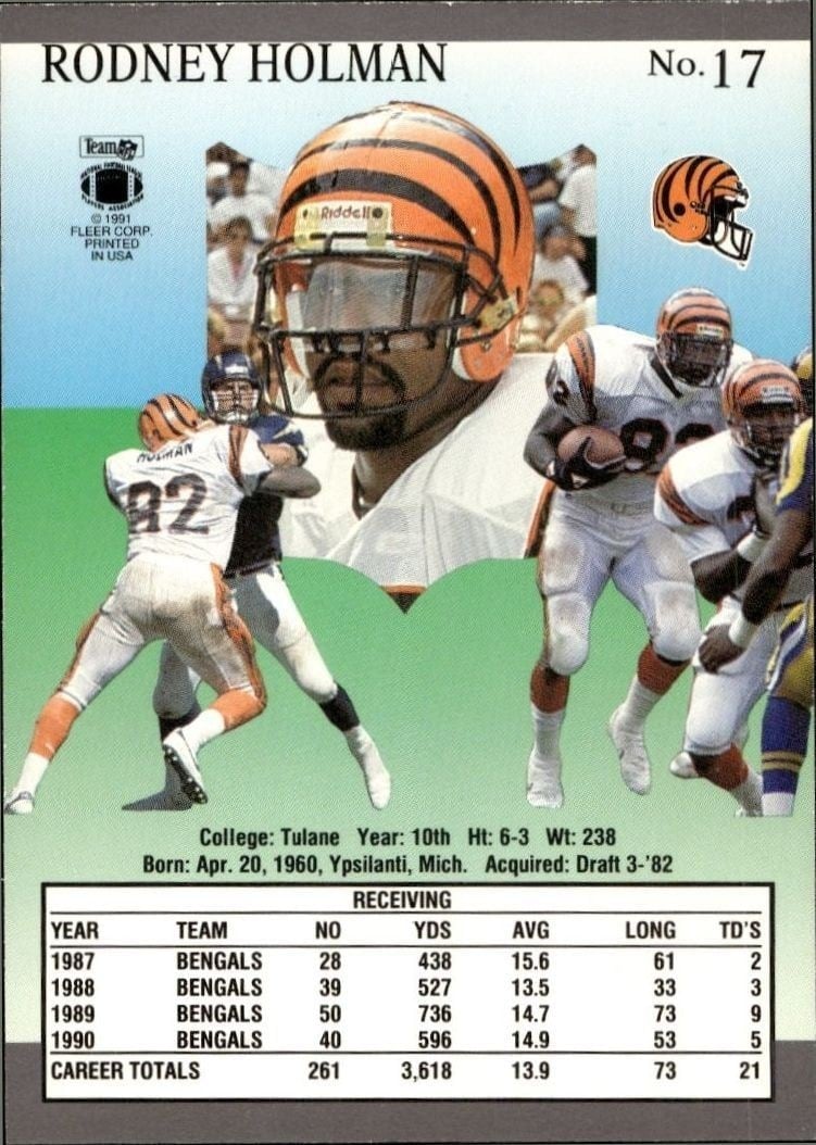1991 Fleer Ultra Rodney Holman #17 football trading card back