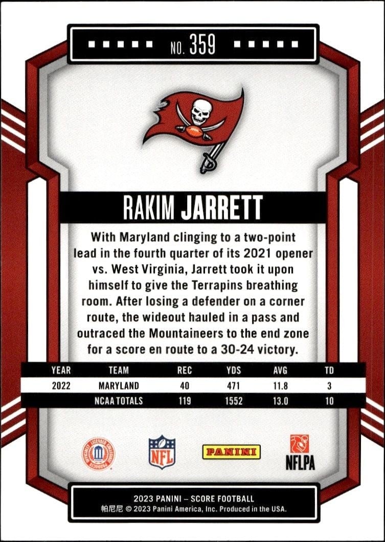 2023 Panini Score Rakim Jarrett #359 football trading card back