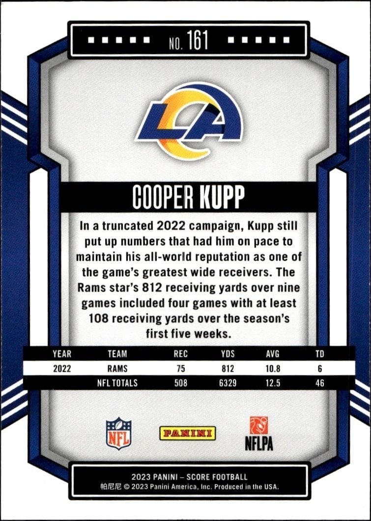 2023 Panini Score Cooper Kupp #161 football trading card back