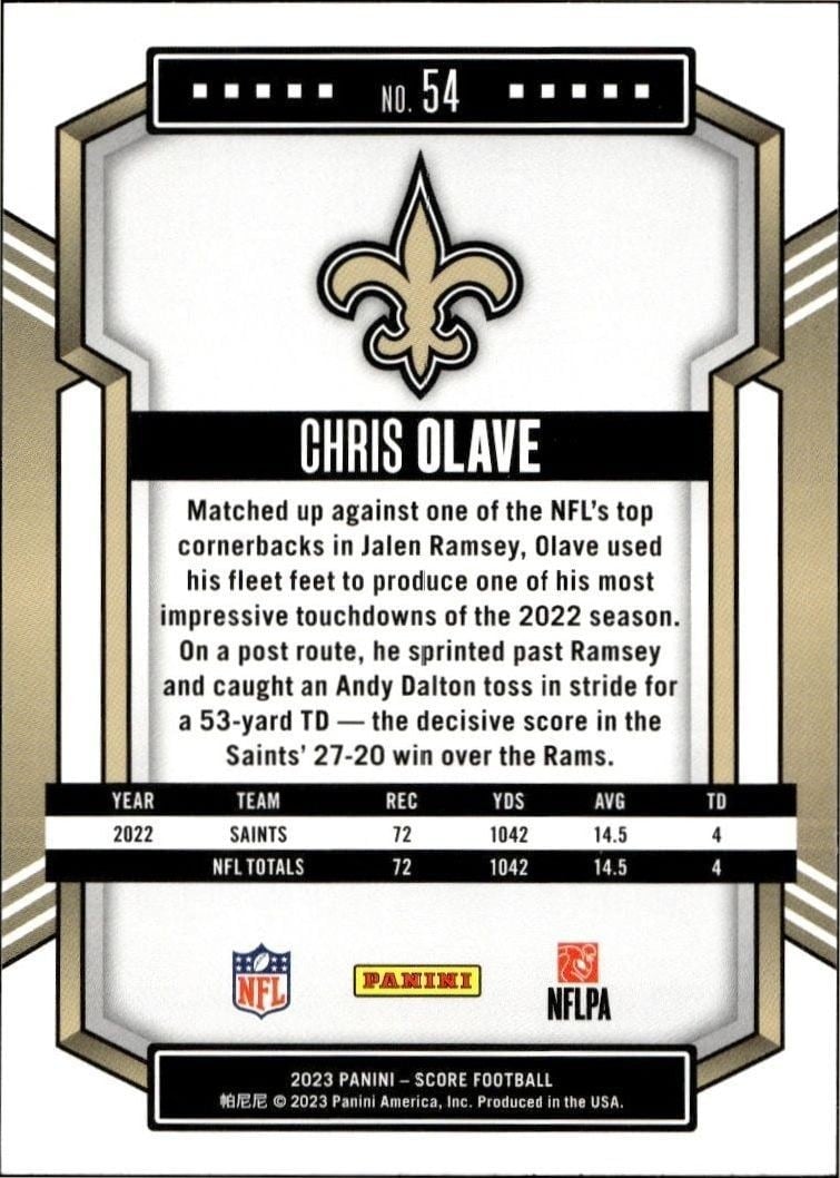 2023 Panini Score Chris Olave #54 football trading card back