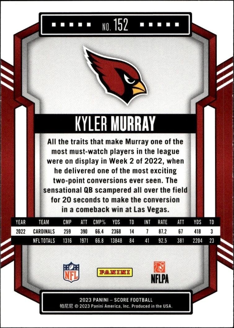 2023 Panini Score Kyler Murray #152 football trading card back