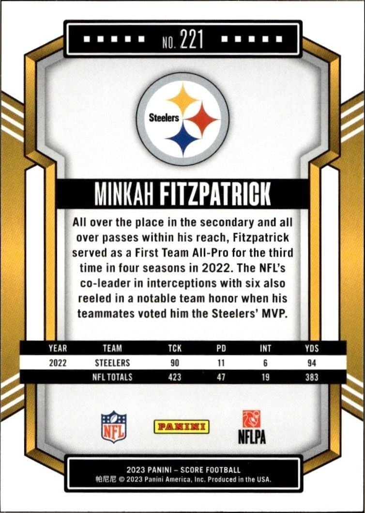2023 Panini Score Minkah Fitzpatrick #221 football trading card back