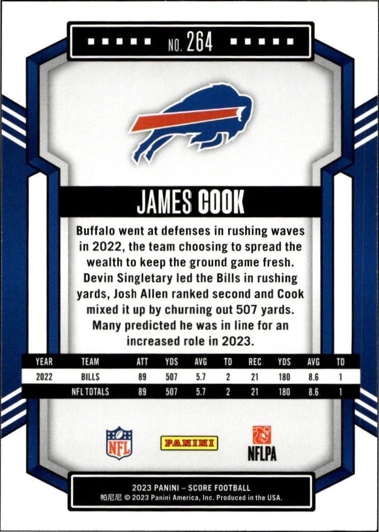 2023 Panini Score James Cook #264 football trading card back