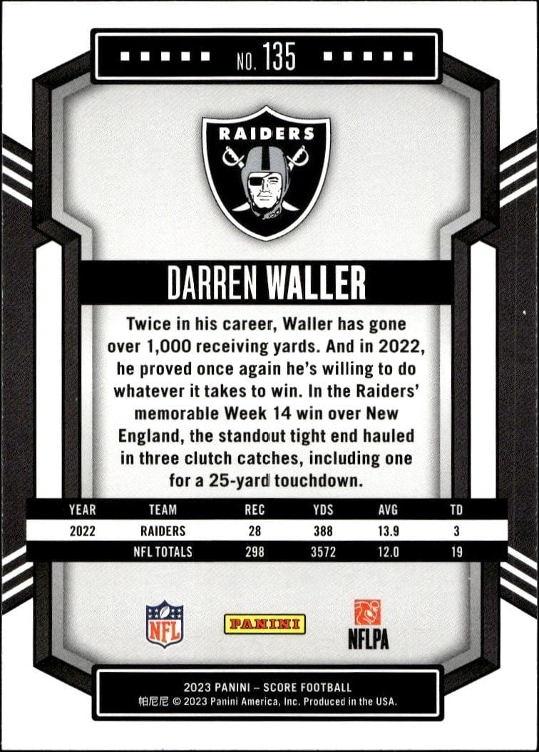 2023 Panini Score Darren Waller #135 football trading card back