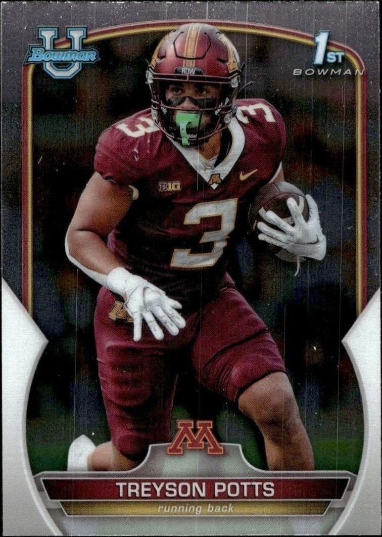 Treyson Potts 2022 Bowman University Chrome #97 Football Trading Card - Front 2022 Bowman University Chrome Treyson Potts #97 football trading card front