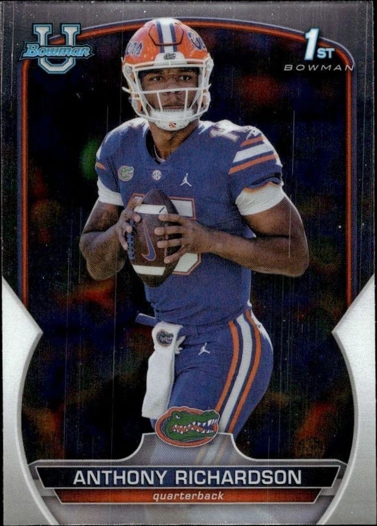 Anthony Richardson 2022 Bowman University Chrome #65 Football Trading Card - Front 2022 Bowman University Chrome Anthony Richardson #65 football trading card front