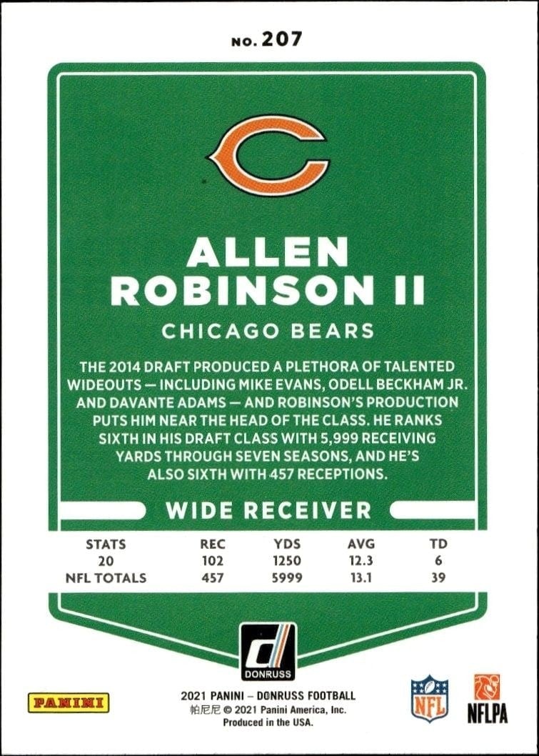 2021 Panini Donruss Allen Robinson II #207 football trading card back