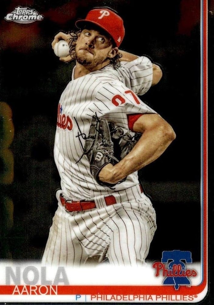 Aaron Nola 2019 Topps Chrome #176 Baseball Trading Card - Front 2019 Topps Chrome Aaron Nola #176 baseball trading card front