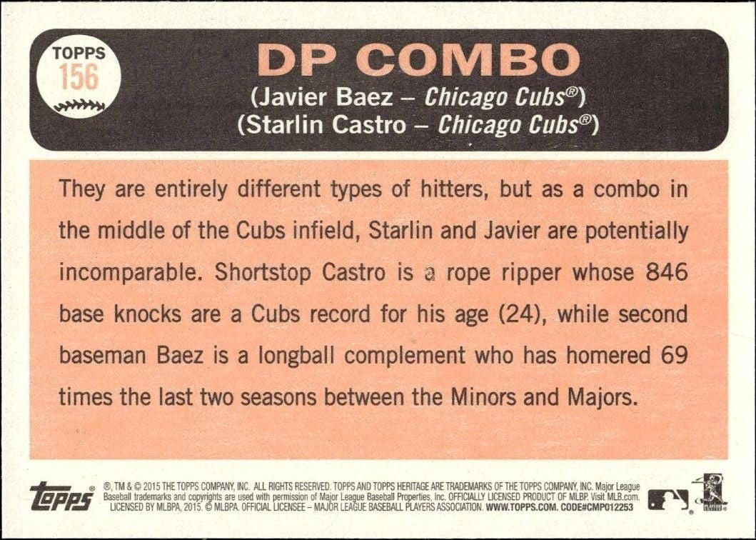 2015 Topps Heritage Starlin Castro #156 baseball trading card back