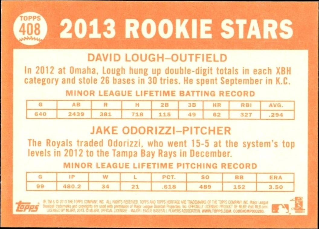 2013 Topps Heritage David Lough #408 baseball trading card back