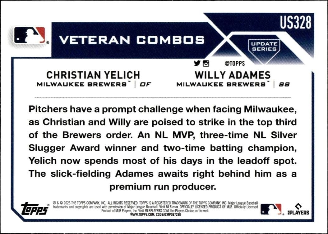 2023 Topps Update Series Christian Yelich #US328 baseball trading card back