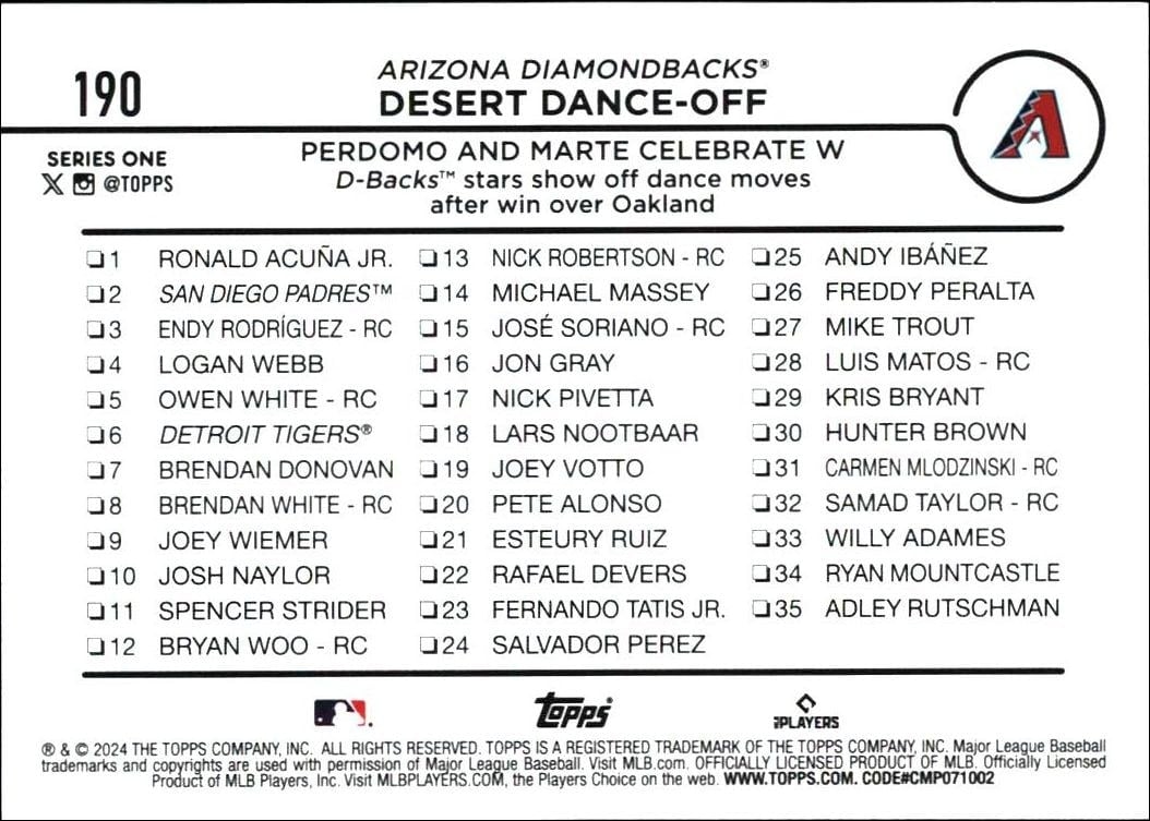 2024 Topps Geraldo Perdomo #190 baseball trading card back