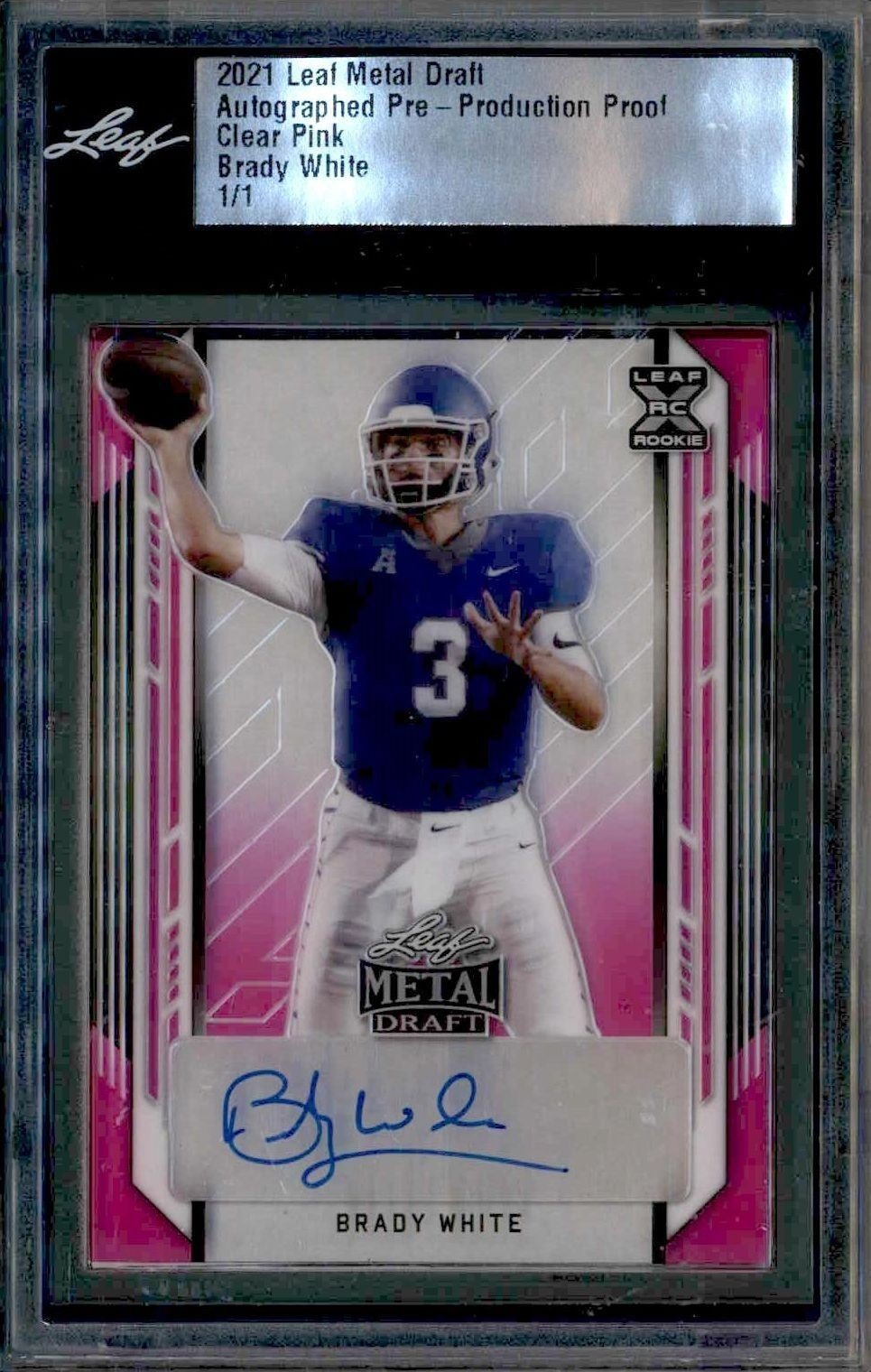 Brady White 2021 Leaf Metal Draft #1/1 Football Trading Card - Front 2021 Leaf Metal Draft Brady White #1/1 football trading card front