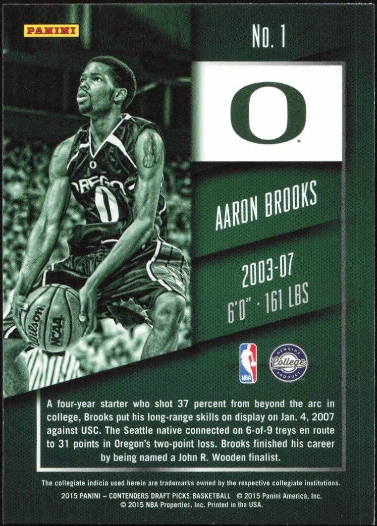 2015-16 Panini Contenders Draft Picks Aaron Brooks #1 basketball trading card back