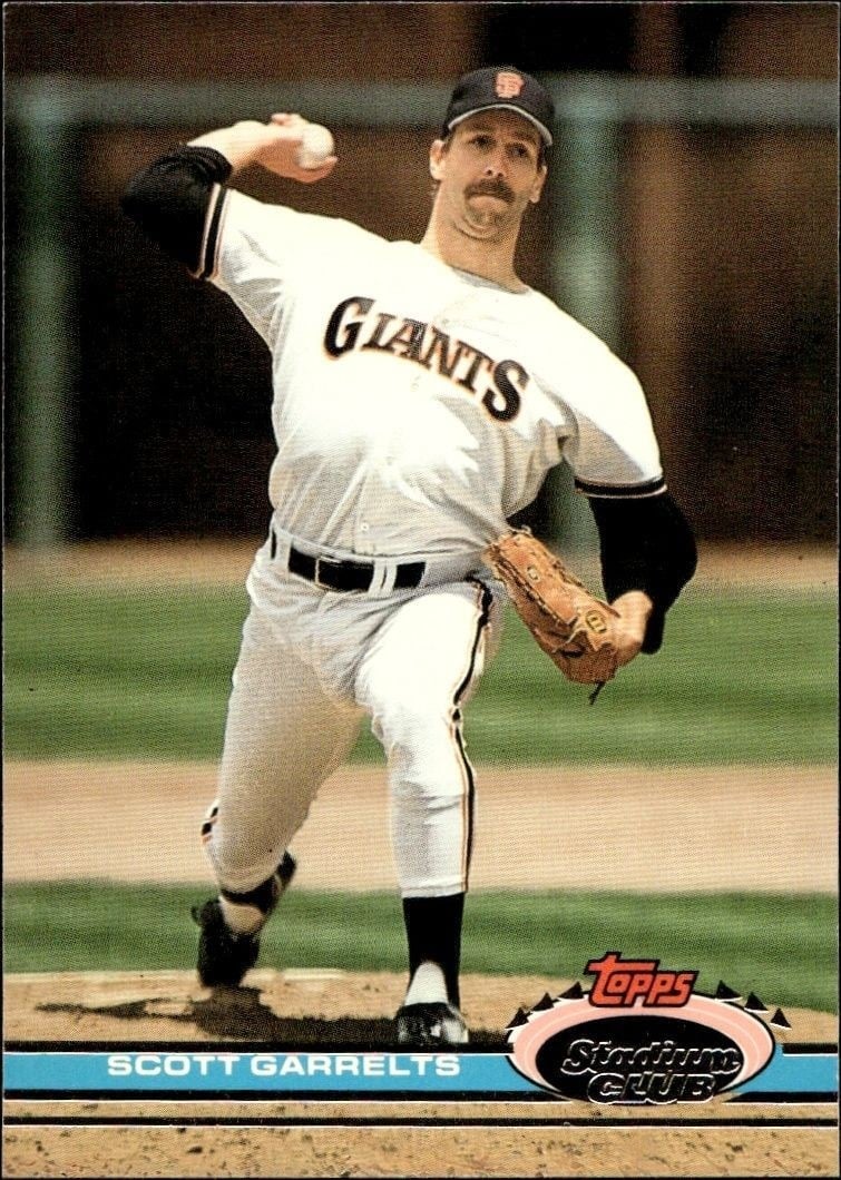 Scott Garrelts 1991 Topps Stadium Club #182 Baseball Trading Card - Front 1991 Topps Stadium Club Scott Garrelts #182 baseball trading card front