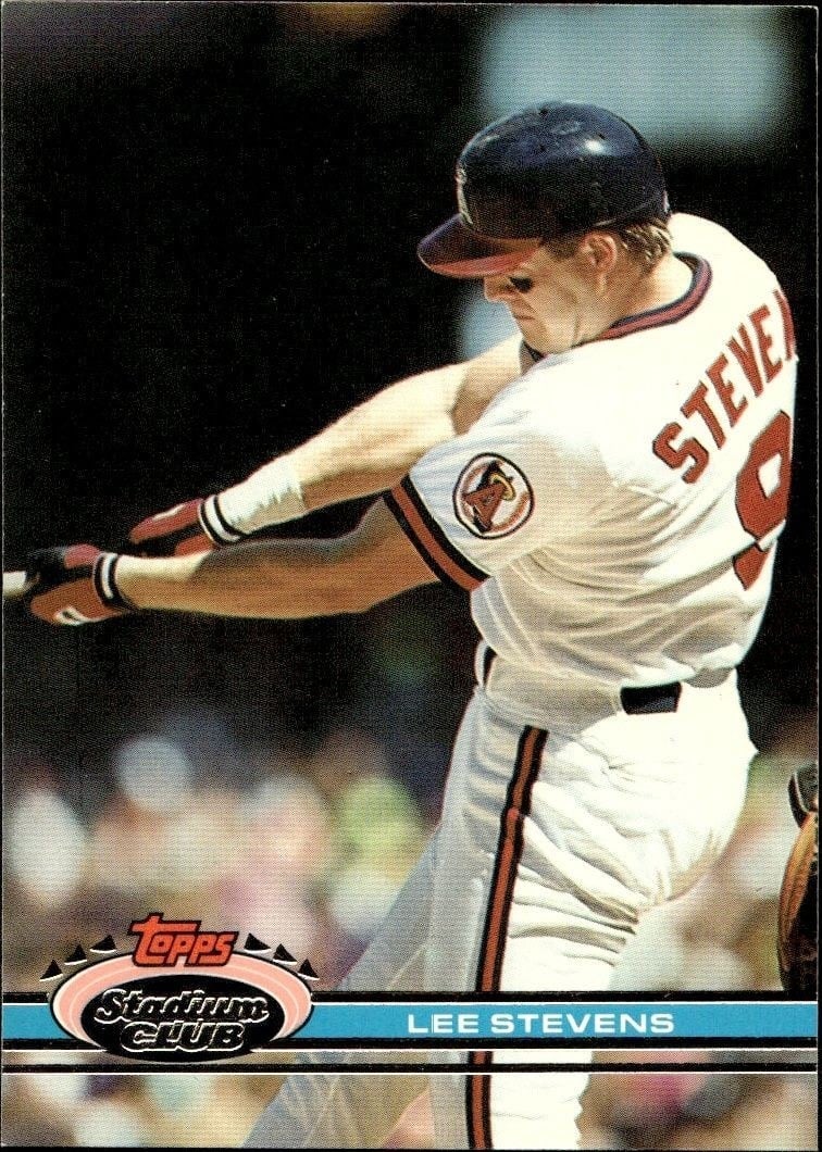 Lee Stevens 1991 Topps Stadium Club #293 Baseball Trading Card - Front 1991 Topps Stadium Club Lee Stevens #293 baseball trading card front