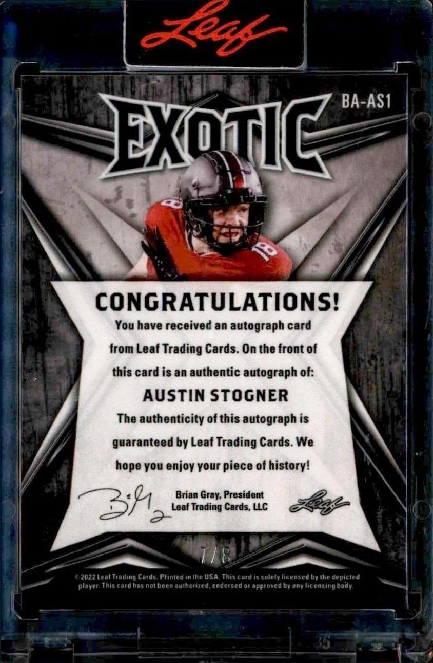 2022 Leaf Exotic Austin Stogner #BA-AS1 football trading card back