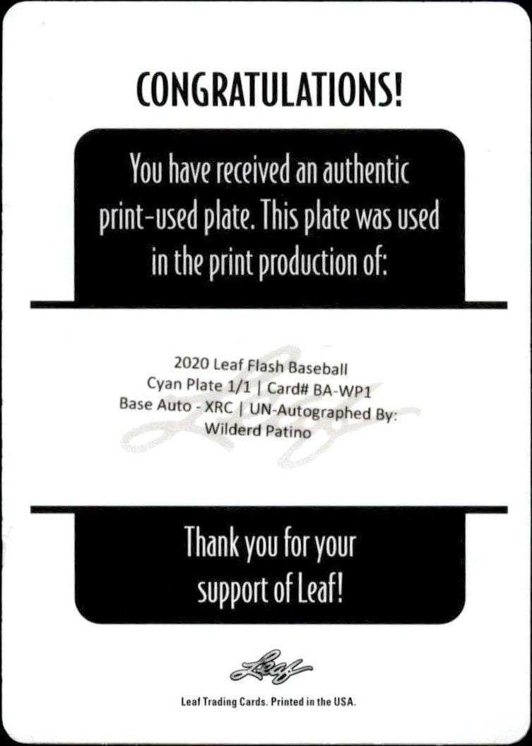 2020 Leaf Flash Wilderd Patino #BA-WP1 baseball trading card back