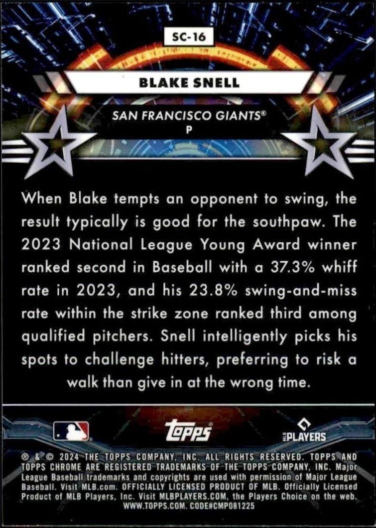 2024 Topps Chrome Cosmic Blake Snell #SC-16 baseball trading card back