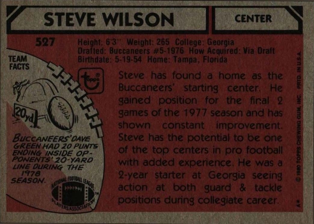 1980 Topps Steve Wilson #527 football trading card back