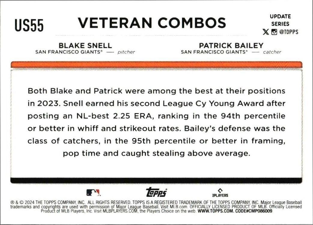 2024 Topps Update Series Blake Snell #US55 baseball trading card back