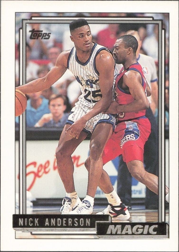 Nick Anderson 1992-93 Topps #142 Basketball Trading Card - Front 1992-93 Topps Nick Anderson #142 basketball trading card front