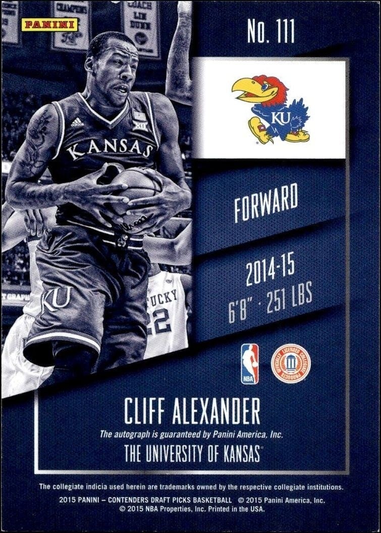 2015-16 Panini Contenders Draft Picks Cliff Alexander #111 basketball trading card back