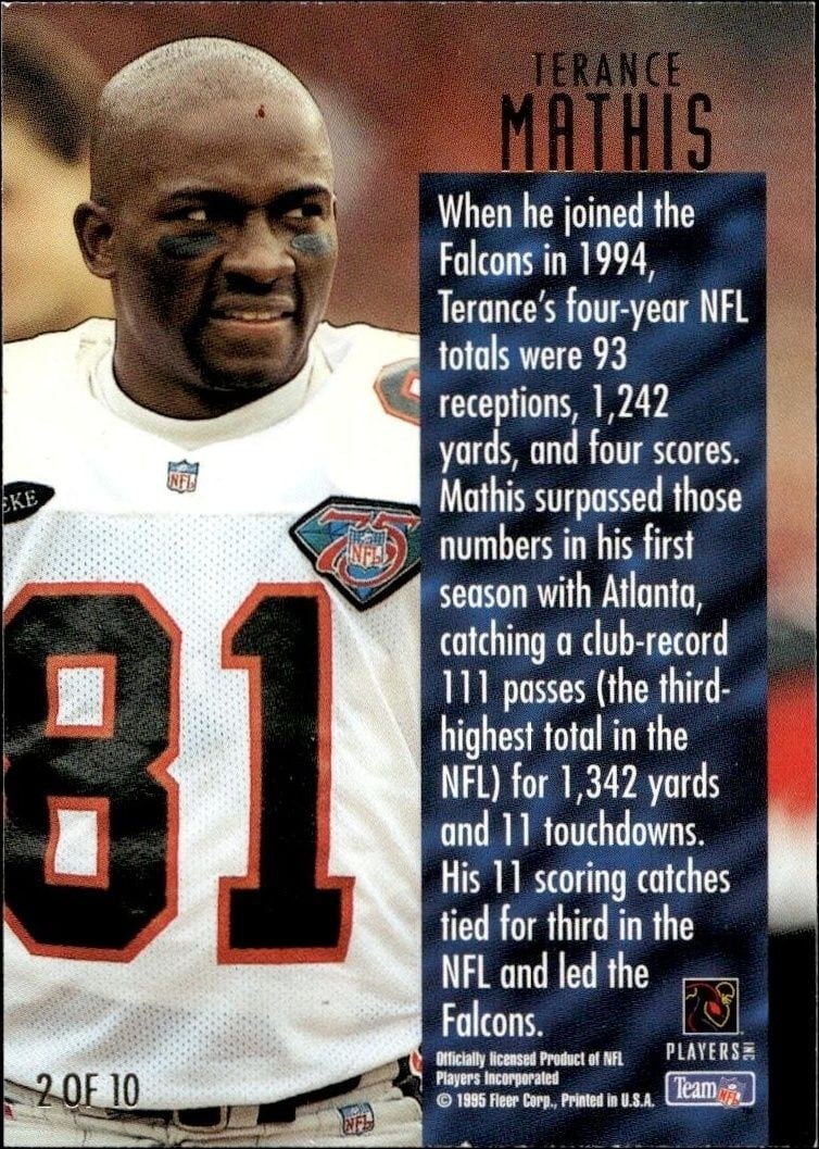1995 Fleer Ultra Terance Mathis #2 football trading card back