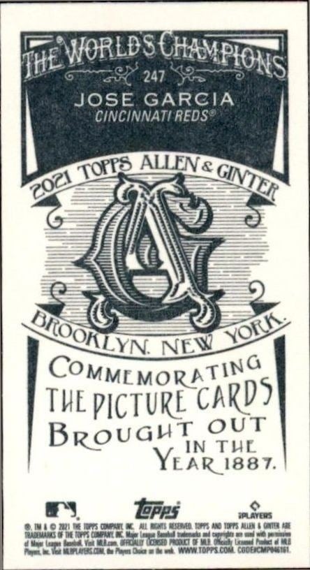 2021 Topps Allen & Ginter Jose Garcia #247 baseball trading card back