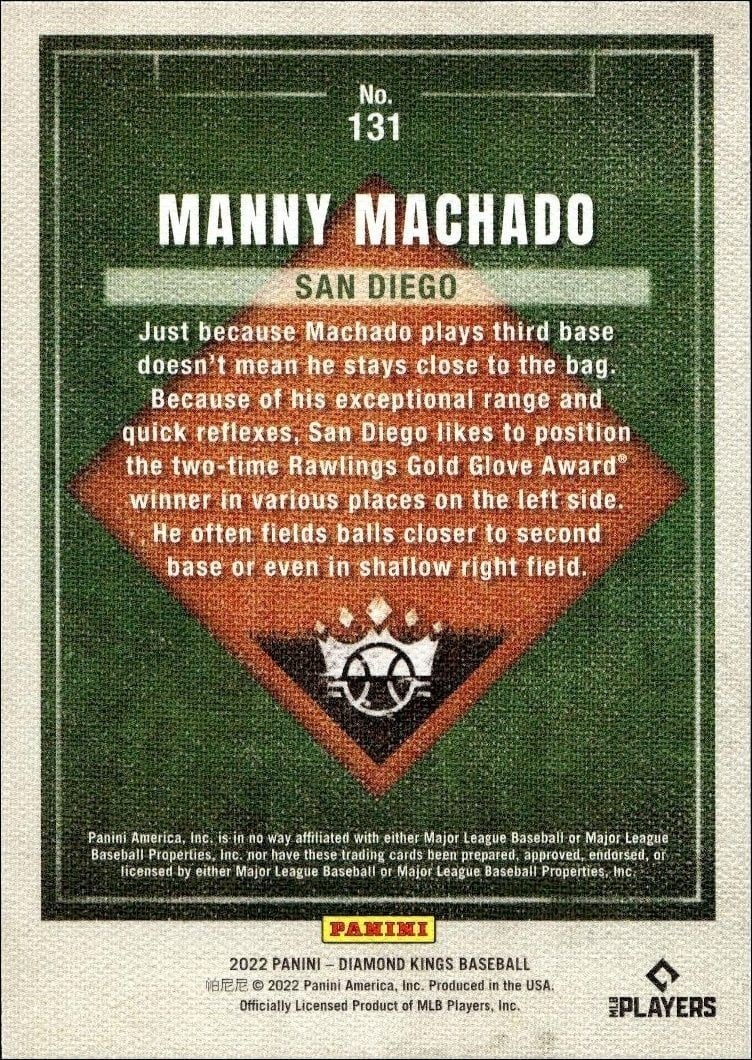 2022 Panini Diamond Kings Manny Machado #131 baseball trading card back