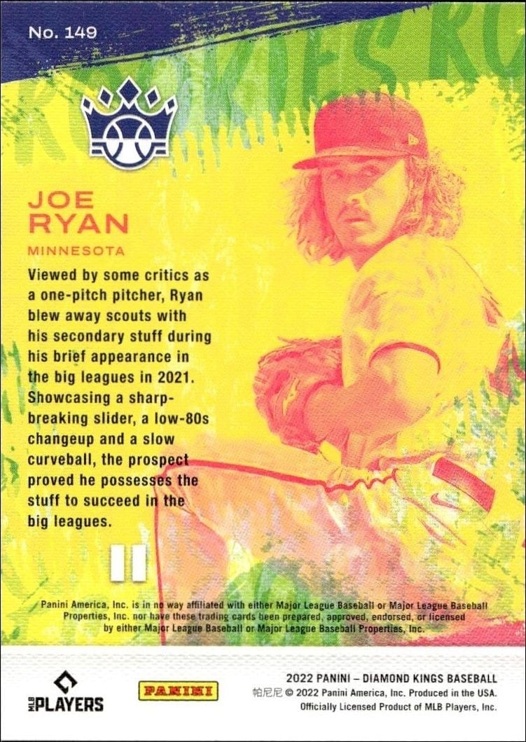 2022 Panini Diamond Kings Joe Ryan #149 baseball trading card back