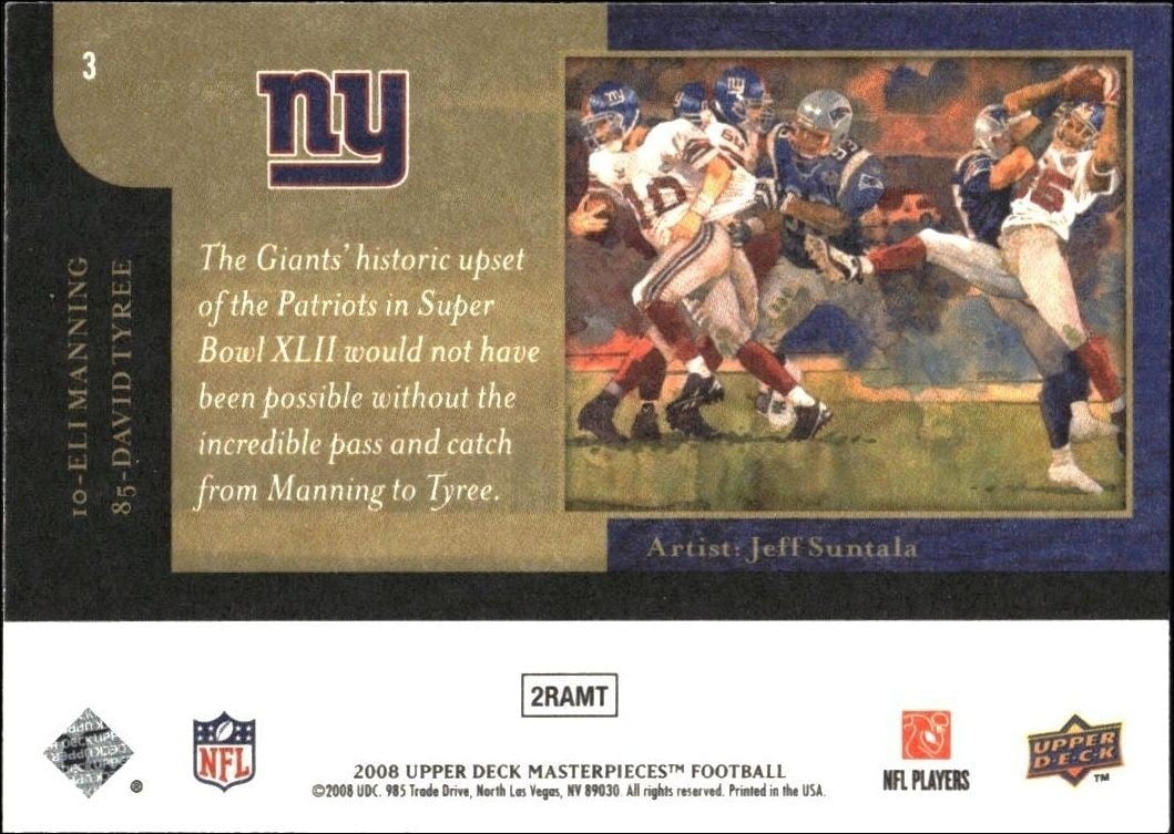 2008 Upper Deck Masterpieces David Tyree #3 football trading card back
