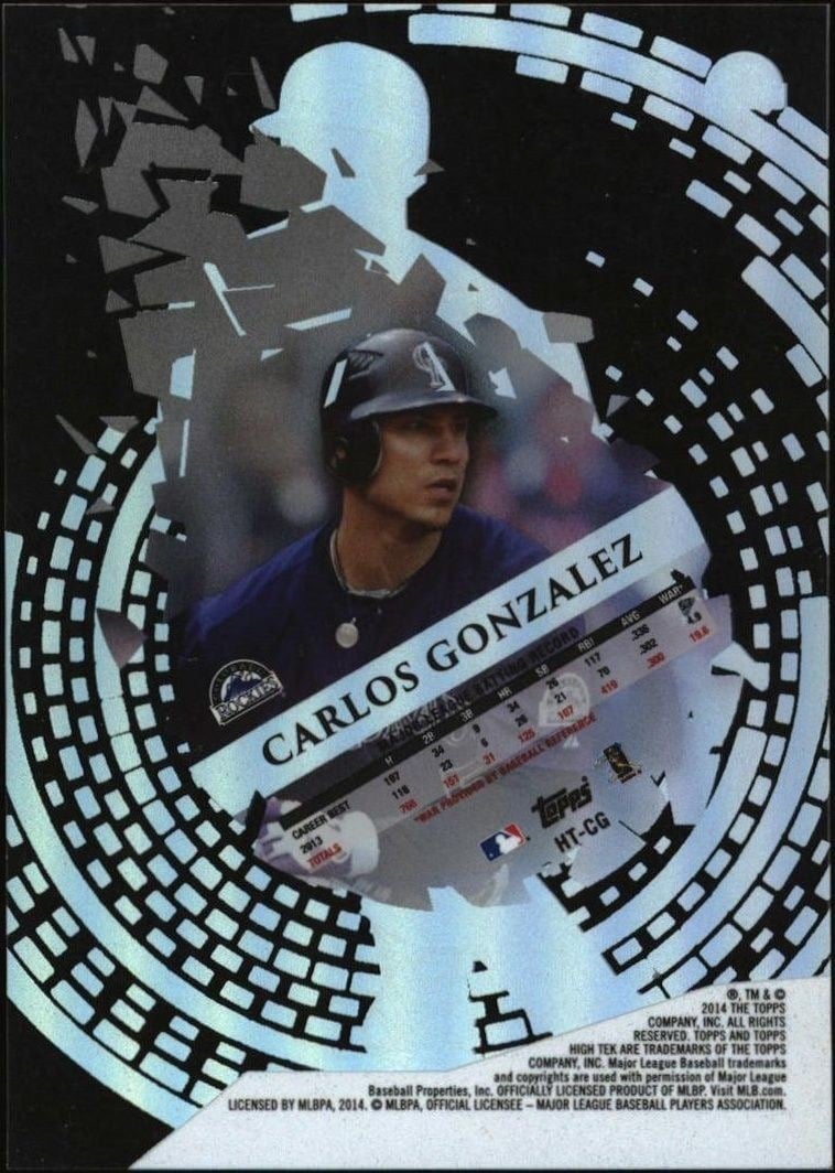2014 Topps High Tek Carlos Gonzalez #HT-CG baseball trading card back