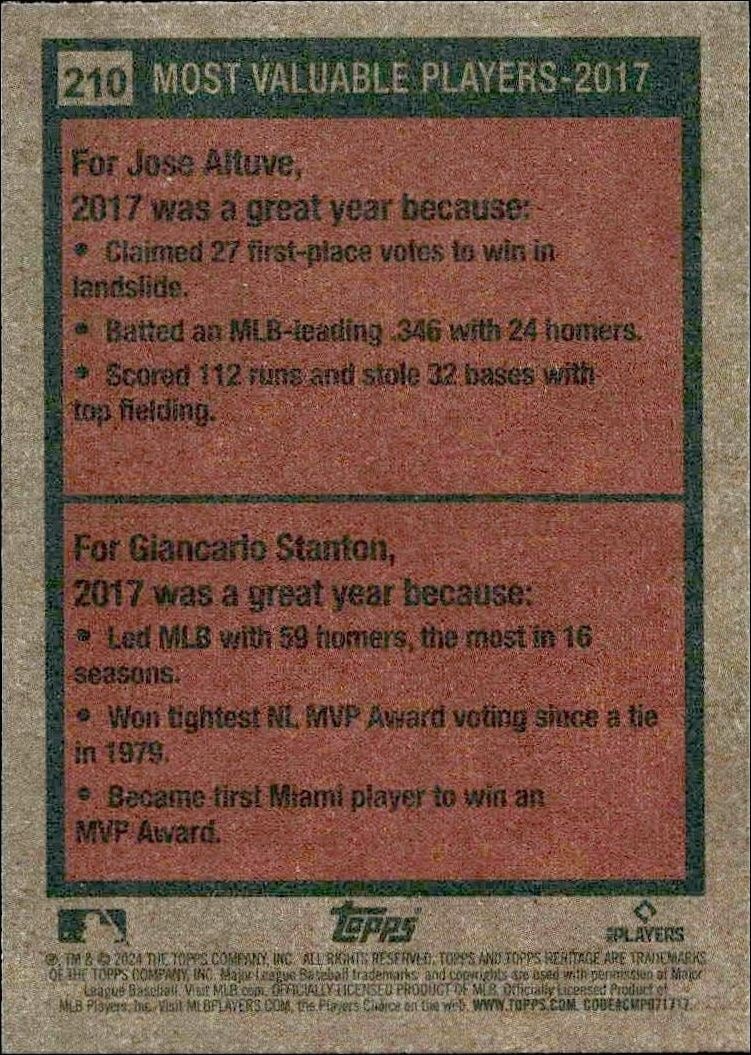 2024 Topps Heritage Jose Altuve #210 baseball trading card back