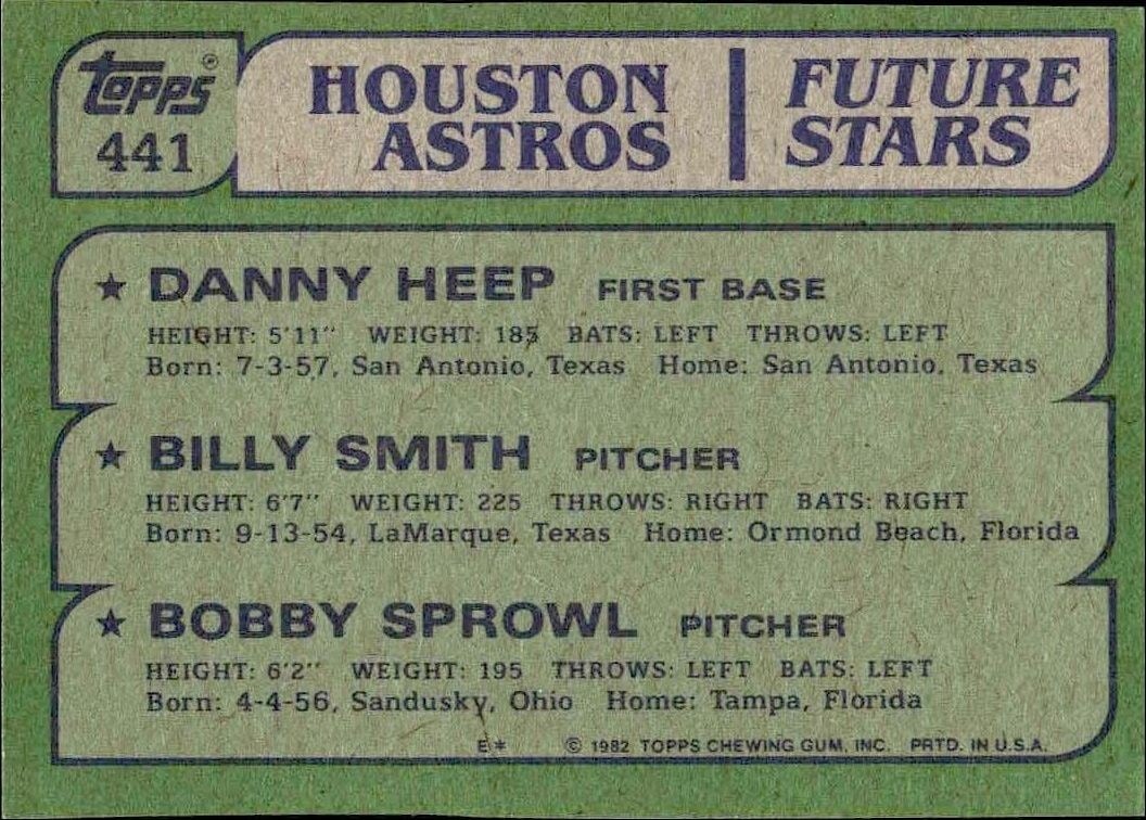 1982 Topps Danny Heep #441 baseball trading card back