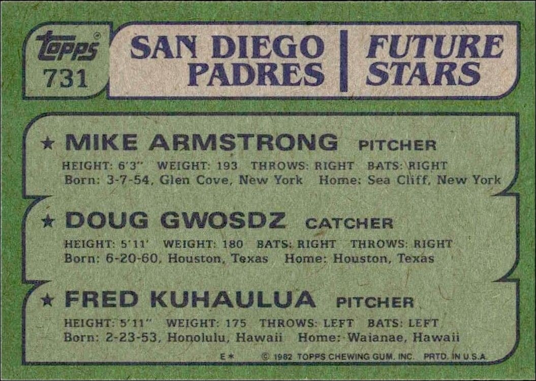 1982 Topps Mike Armstrong #731 baseball trading card back