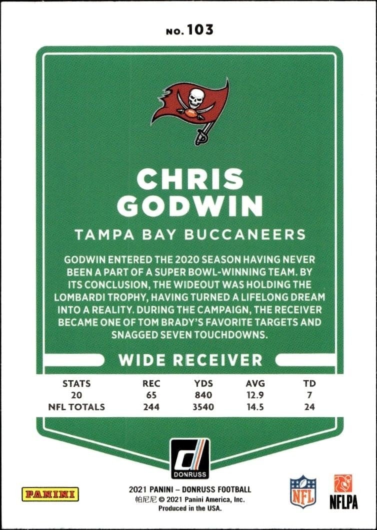 2021 Panini Donruss Chris Godwin #103 football trading card back