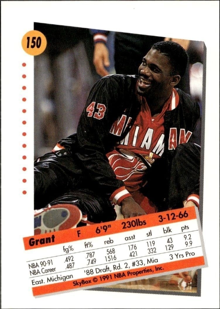 1991-92 Skybox Grant Long #150 basketball trading card back