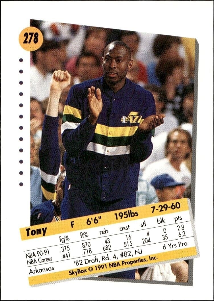 1991-92 Skybox Tony Brown #278 basketball trading card back