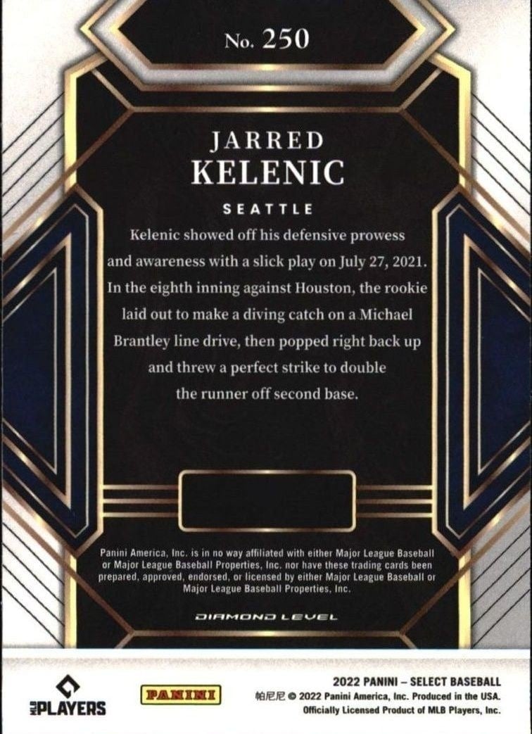 2022 Panini Select Jarred Kelenic #250 baseball trading card back
