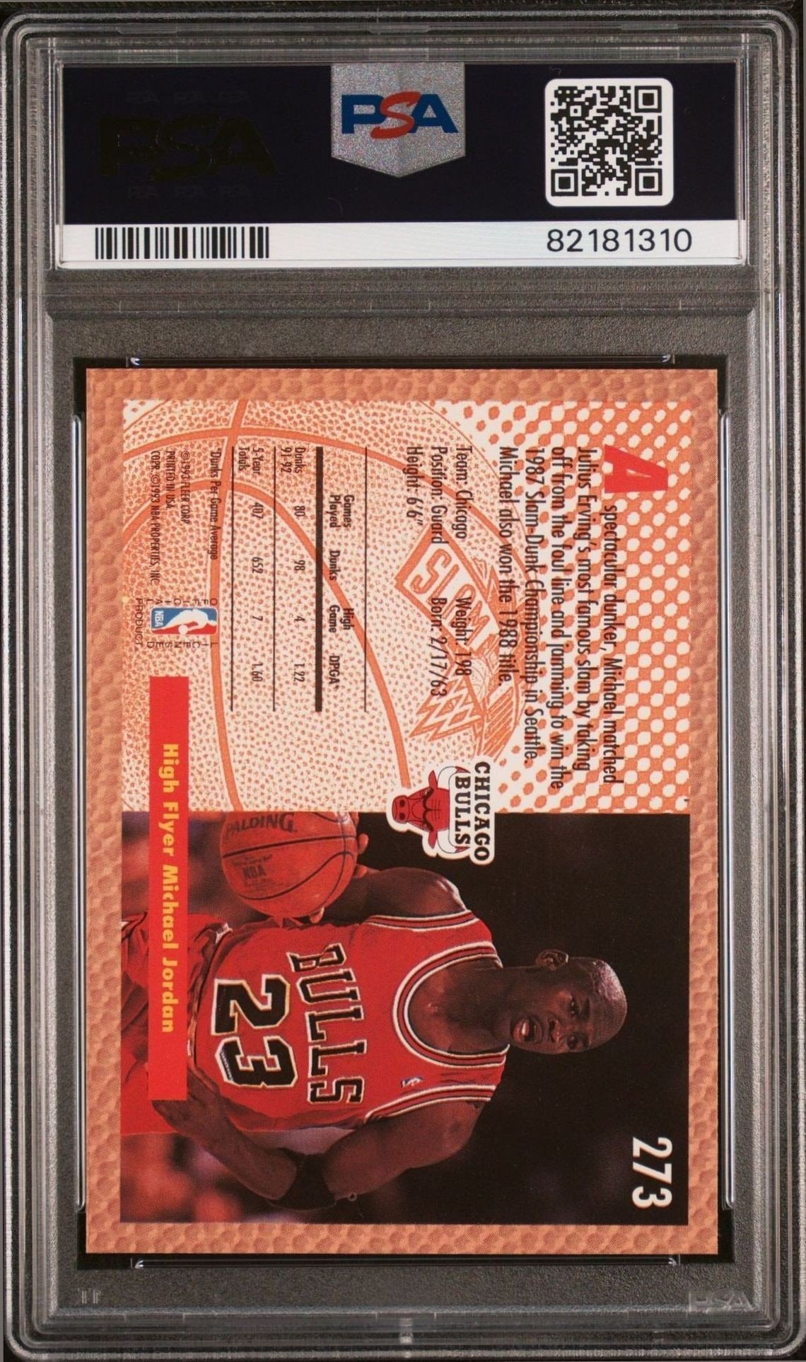 1992-93 Fleer Michael Jordan #273 basketball trading card back