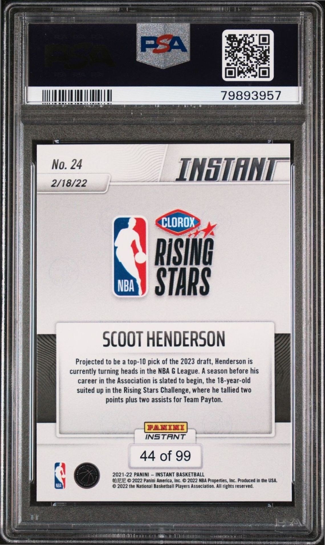 2021-22 Panini Scoot Henderson #24 basketball trading card back