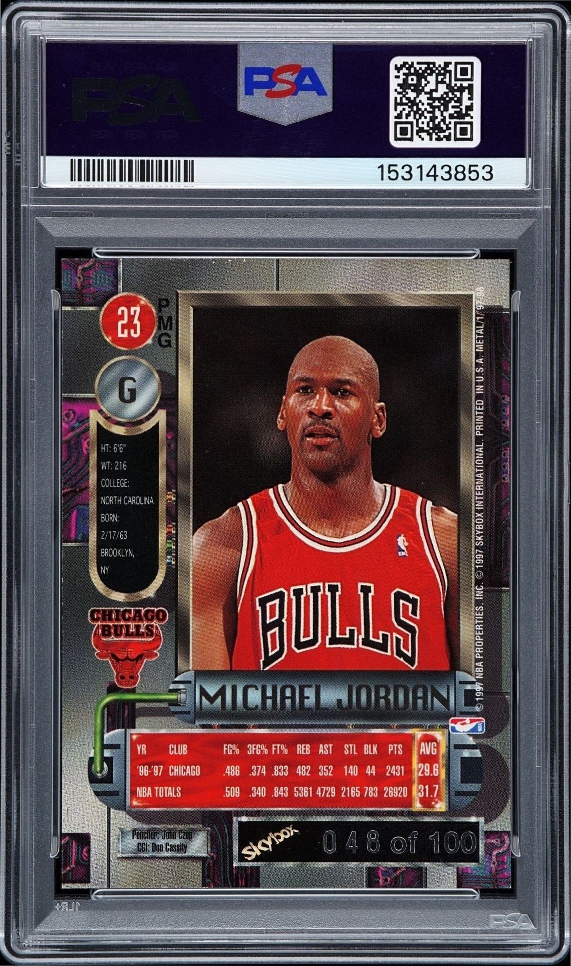 1997-98 Skybox Michael Jordan #23 basketball trading card back
