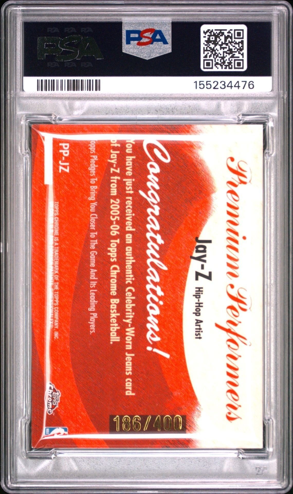 2005 Topps Chrome Jay-Z #PP-JZ baseball trading card back