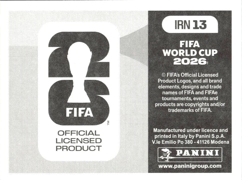 2026 Panini FIFA World Cup Iran National Team #IRN 13 soccer trading card back