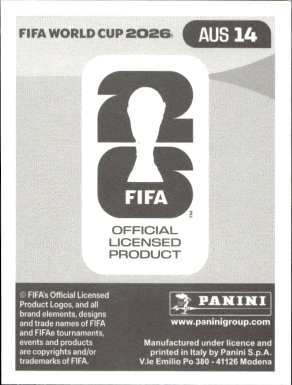 2026 Panini FIFA World Cup Aiden O'Neill #AUS 14 soccer trading card back